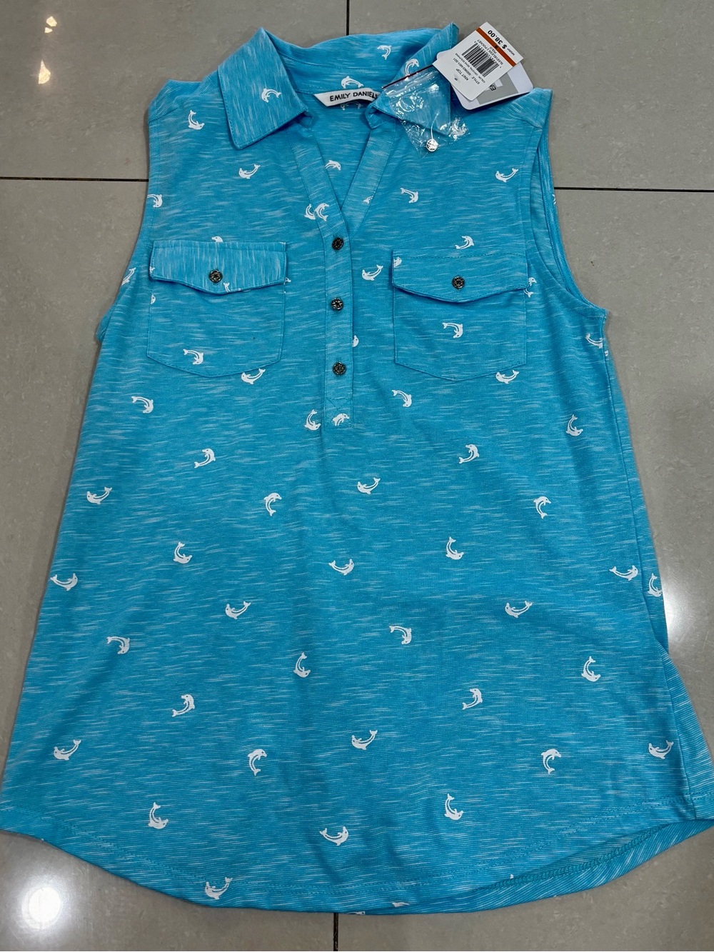 Emily Daniels Women’s Turquoise Sleeveless Polo Blouse